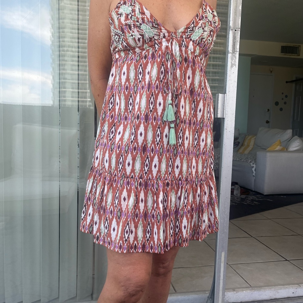 Pull&Bear Orange And Purple Patterned Dress - image 1